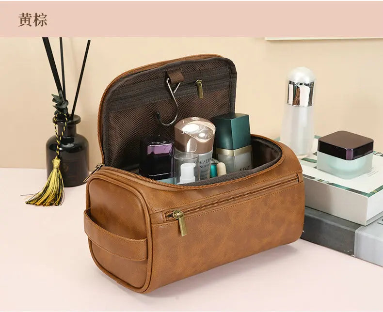 Custom Logo PU Leather Travel Cosmetic Bag Pouch Box Case Portable Large Wash Toiletry Makeup Men Women Made Cotton Nylon Velvet
