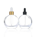 Luxury 50ml Empty Transparent Glass Serum Dropper Bottle Oblate Shape Essential Oil Containers Gold Top Dropper Carton Packed