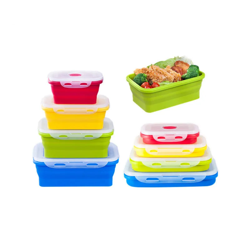 Collapsible Silicone Food Storage Container Reusable Flat Stacks Silicone Folding Lunch Box