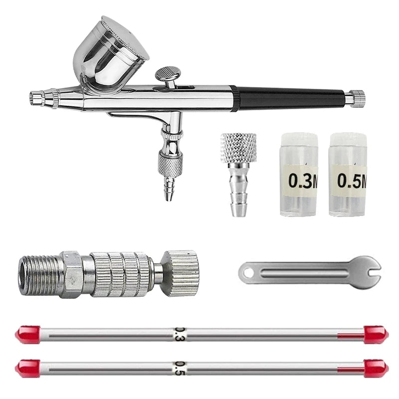 AB-130S 3-Piece Nozzle Airbrush Kit 0.2/0.3/0.5mm with 7CC Gravity Cup Dual-Action Precision Spray Gun for Auto Art Cake & Nail MegaBDM