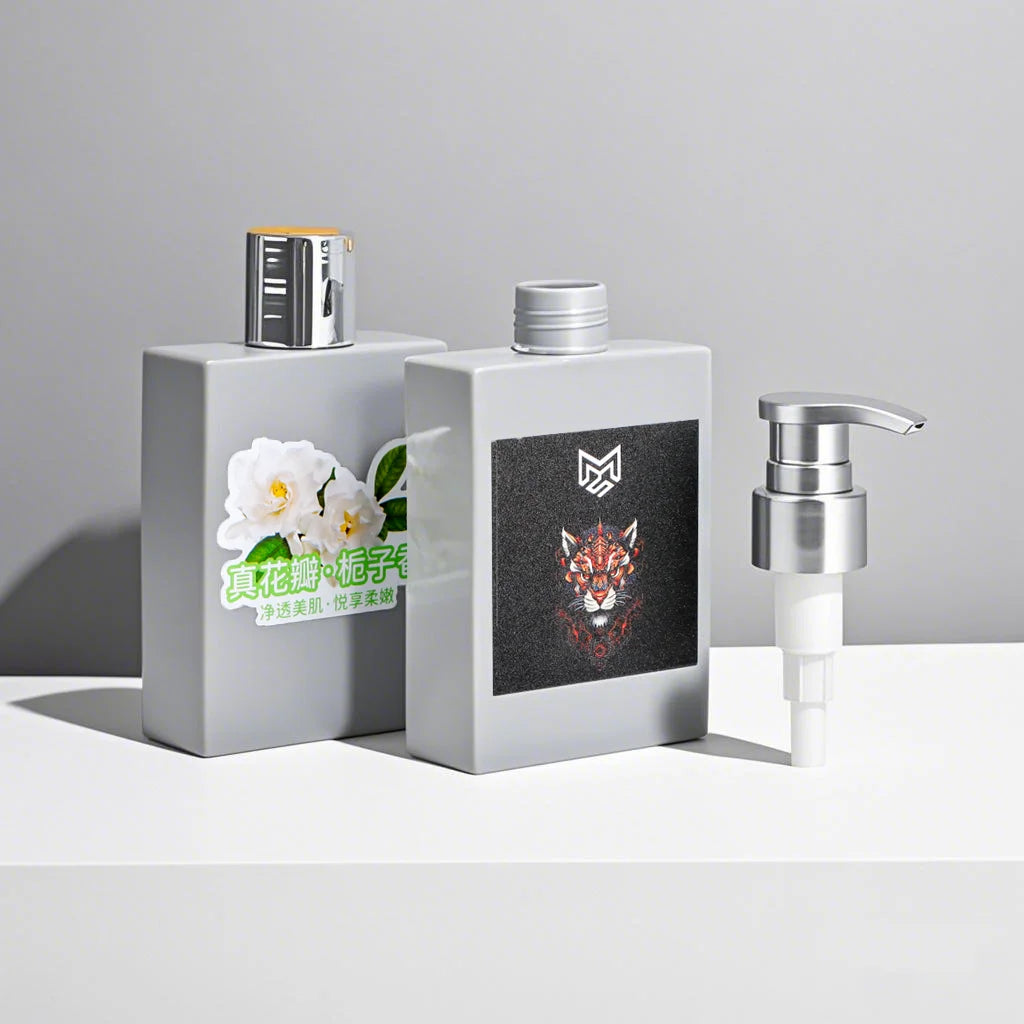 Luxury Custom Logo 160ml PET Square Cosmetic Pump Bottles Empty Flat Body Wash Shampoo Lotion Bottle for Cosmetics Packaging