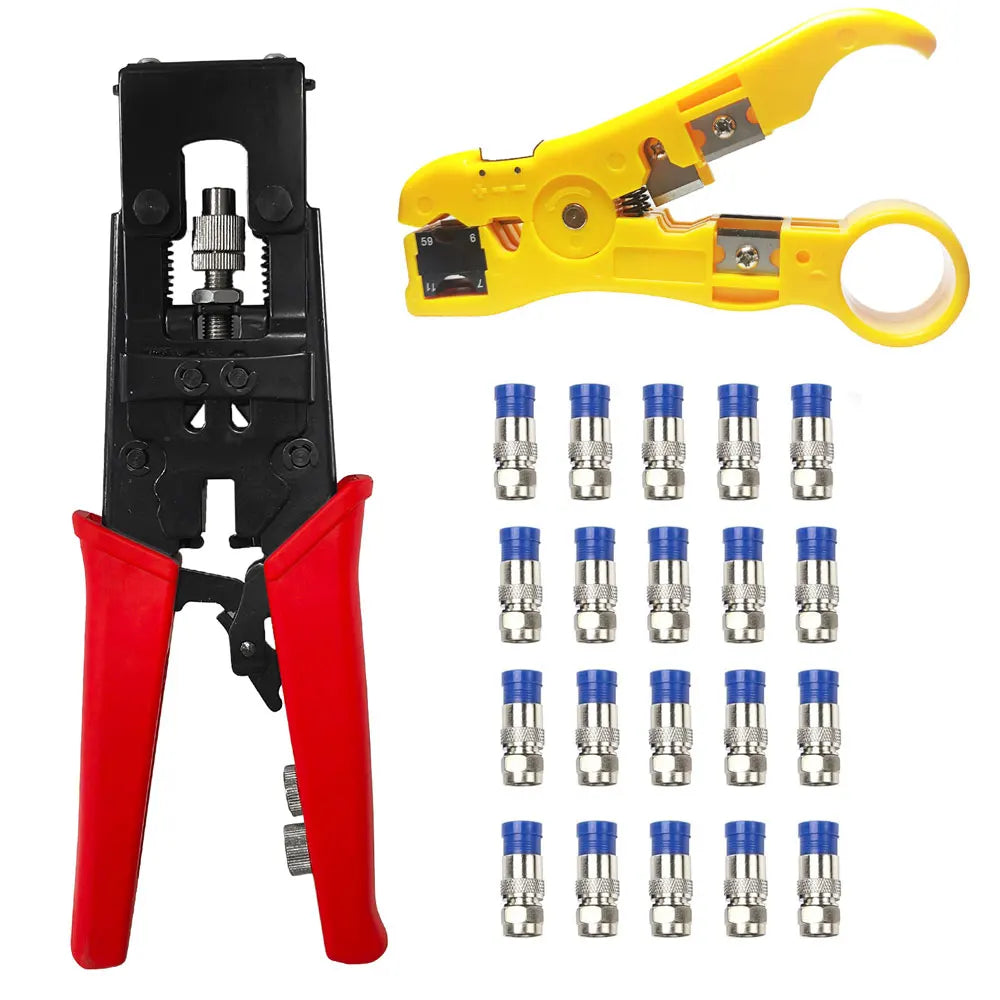 Wire Stripper Compression BNC RCA F Connectors Coax Cable Crimper Crimping Tool Kit for Coaxial RG6 RG59 RG11