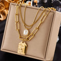 Nabest Stainless Steel Layers Pendant Paperclip Necklace Women Boho Jewelry Waterproof Gold Plated Pearl Clavicle Choker