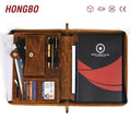 Unisex Zippered Business Portfolio in Genuine Leather Easy to Carry 13 Inch Large Briefcase for Office or School