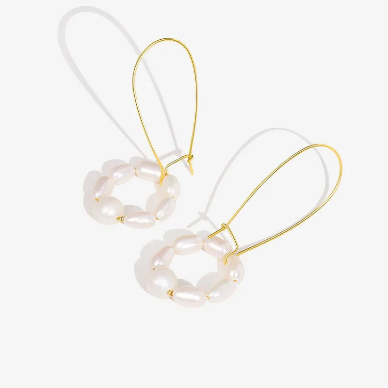 New Design 925 Sterling Silver Elegance Charm 18K Gold Plated Pearl Drop Earring