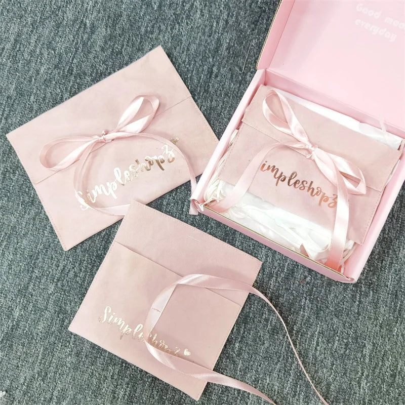 Chuanghua Custom Logo Anti Dust Jewelry Pouch Packaging Bags Folded Velvet Small Envelope Button Flap Microfiber Jewelry Pouch