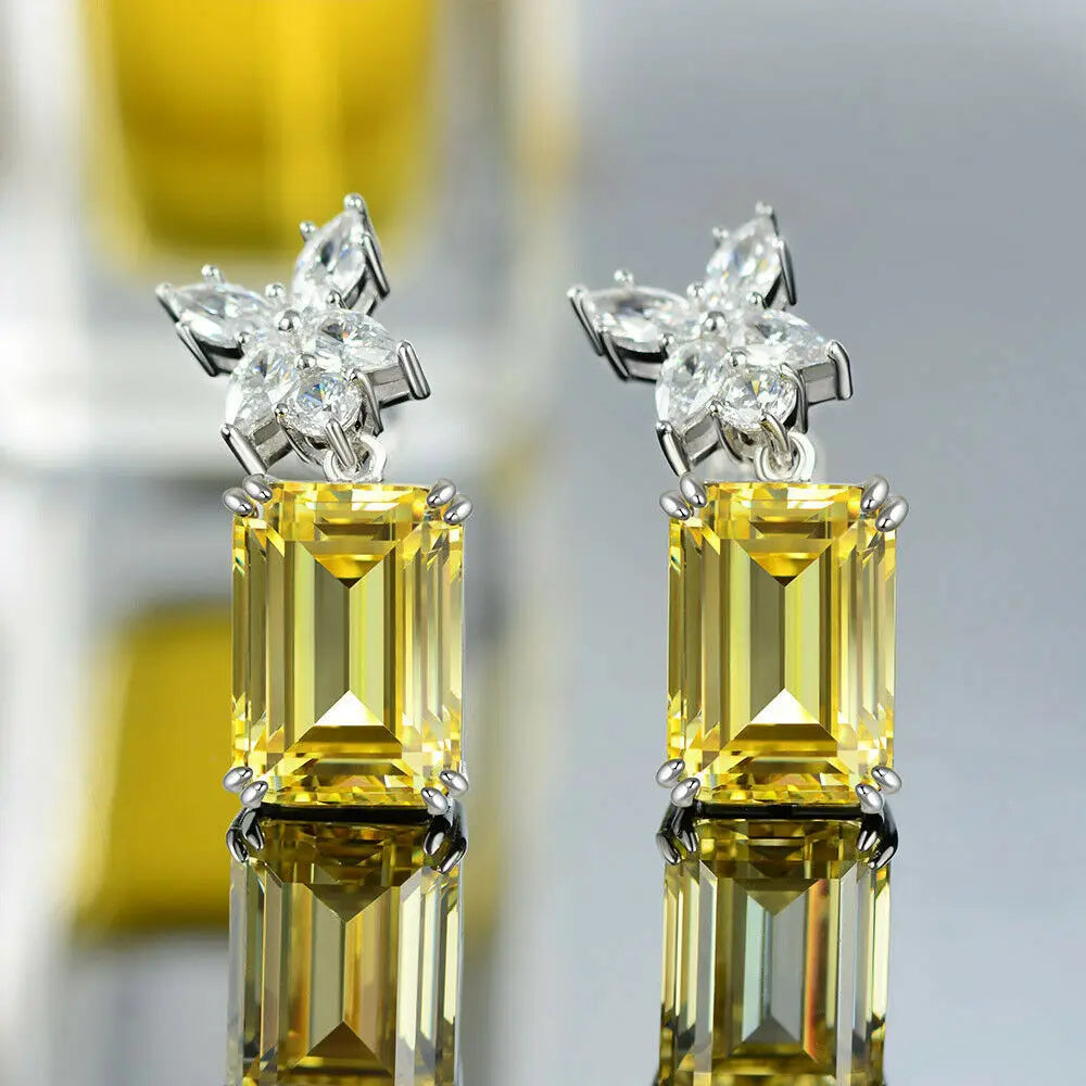 CAOSHI Jewelry Yellow Rectangle Pendant Earrings for Women Fashion Design Engagement CZ Crystal 925 Silver Plated Drop Earrings
