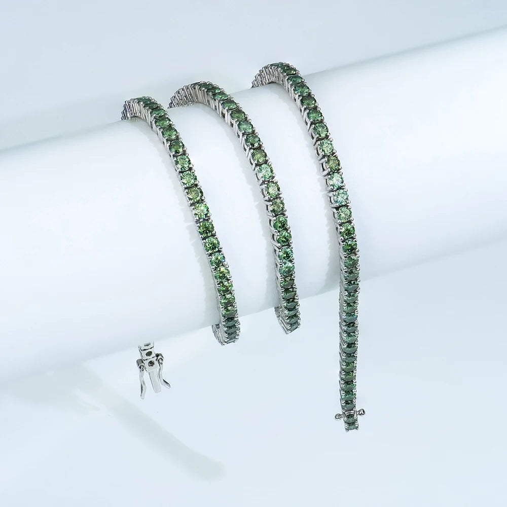 Hip Hop Jewelry 925 Silver Necklace Rhodium Plated Round Brilliant Cut Green Original Color Moissanite Tennis Link Chain