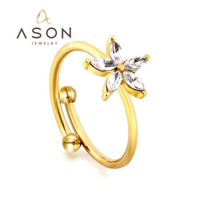 Ason Custom Fashion Jewelry Name Ring Design Personalised Joint 18k Gold Plated Zircon Flower Stainless Steel Rings for Girls