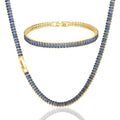 Light luxury charm ladies 4mm blue square zircon tennis chain set 18K gold-plated zircon tennis necklace bracelet