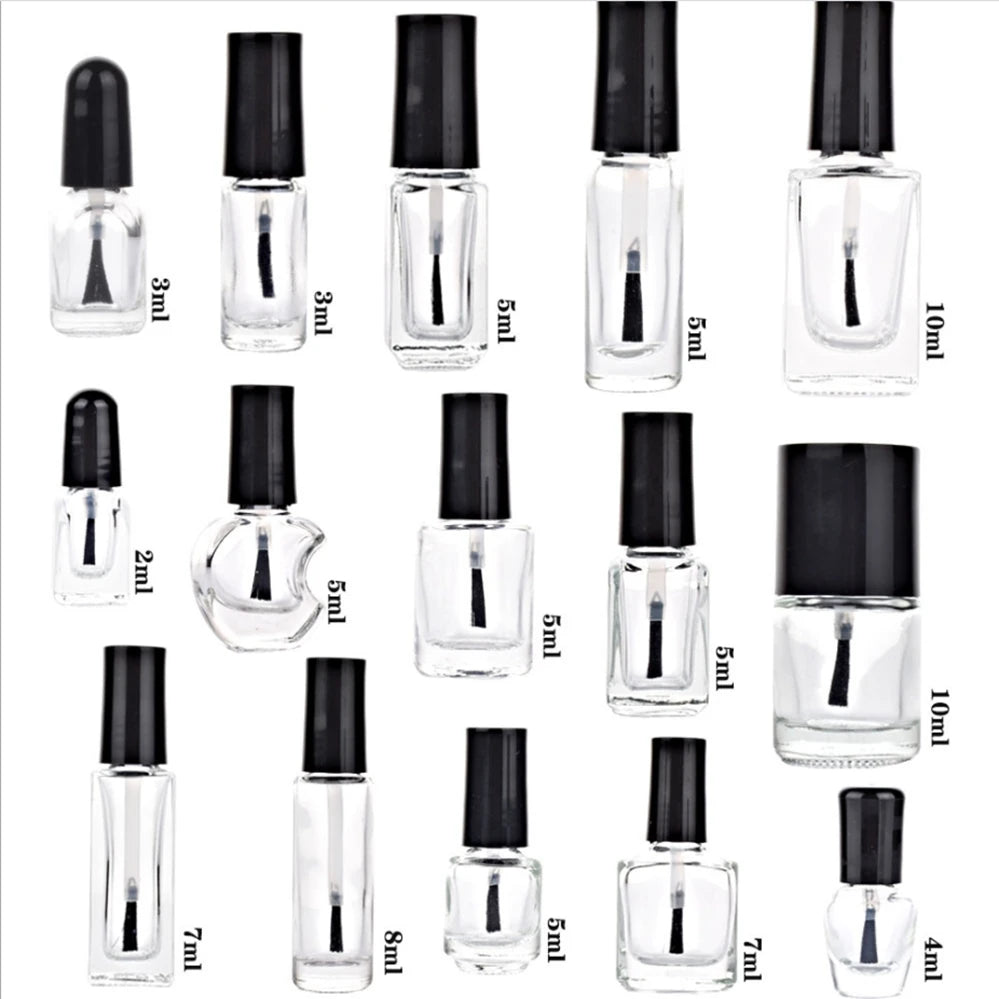 Customized Clear Glass Nail Polish Bottles with Cap with Brush 3ml/4ml/5ml/7ml/10ml/15ml/20ml Sizes Custom Logo