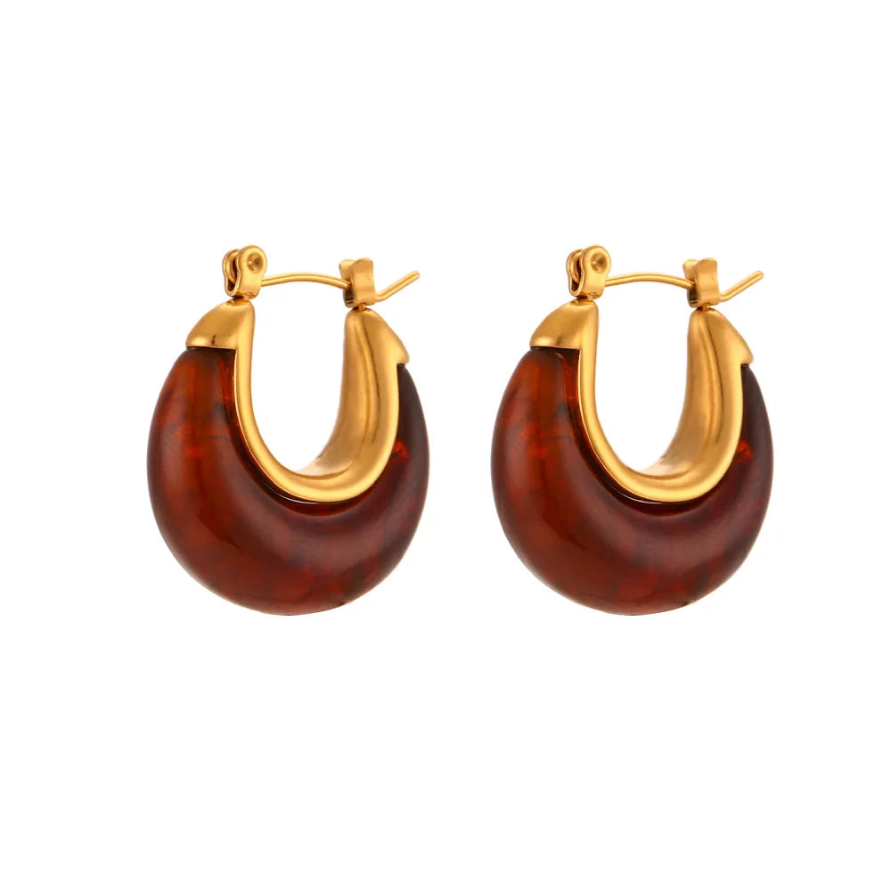 Fashion Hot Selling Circular Acrylic Huggie Earrings for Women Vintage 18K Gold Plated Stainless Steel Hoop Earrings Jewelry