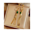18K Gold Stainless Steel Chain Green Zircon Earrings Women Fashion Multilayer Snake Chain Long Tassel Earrings