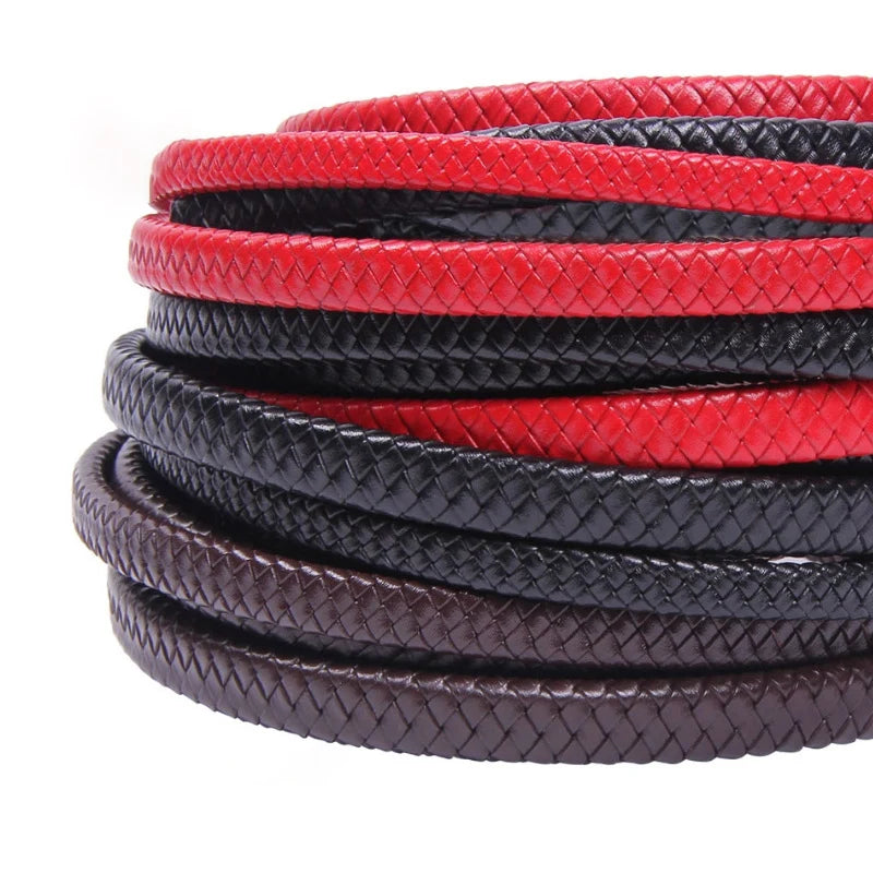 LCH-213 12x6mm 10x5mm 8x4mm Flat Leather Braid Rope DIY Bag Accessories for Bracelet Eight Strand Cowhide Leather Rope
