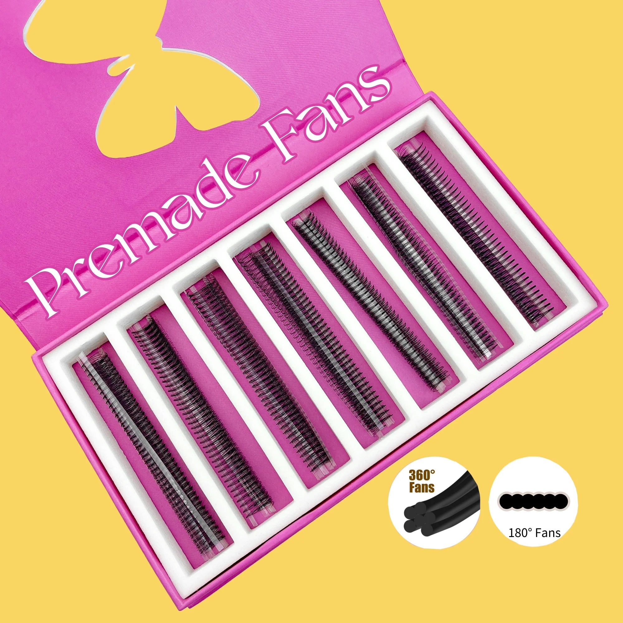Abonnie 8D 10D Wide Loose Lash Trays Flat Long Stem Narrow Pro Made Fan Eyelash Mix Pointy Thin Base Promade Lash Extension Fans
