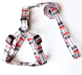 Strong Webbing Polyester Tartan Plaid Dog Harness and Leash