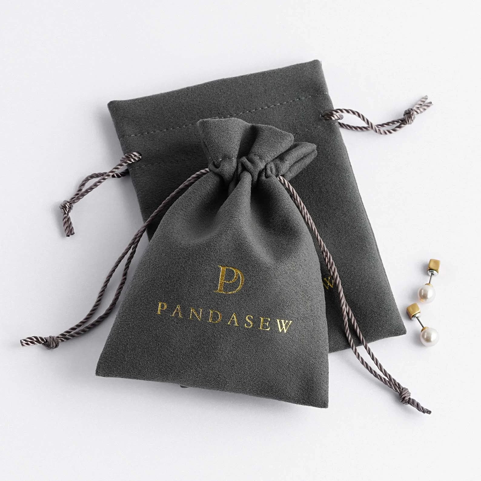PandaSew Custom logo Printed Small Mini Velvet Suede Drawstring Jewelry Pouch Bag