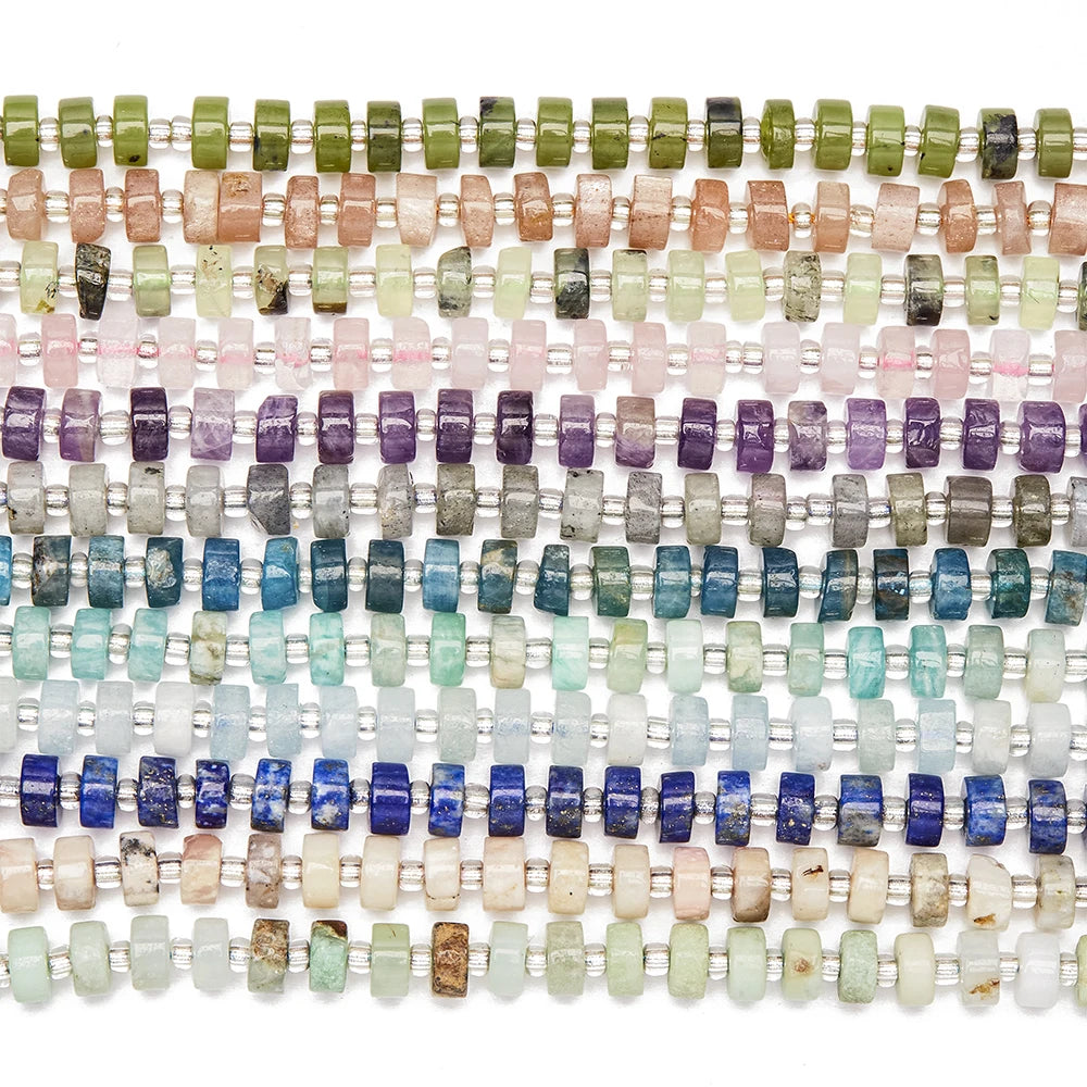 Natural Stone Loose Beads Gemstone Healing Crystal Round 4*6MM Flat Beads for Women Men Bangles Bracelets Necklaces