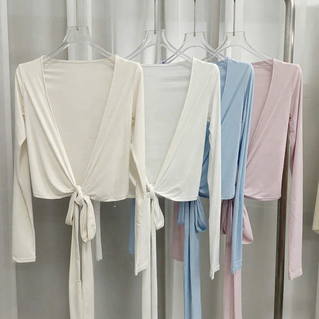 2026 Private Label Wrap Pilates Tee Shirts Women Elegant Workout Wear Yoga Long Sleeves Shirts Gym Fitness Wear Tops