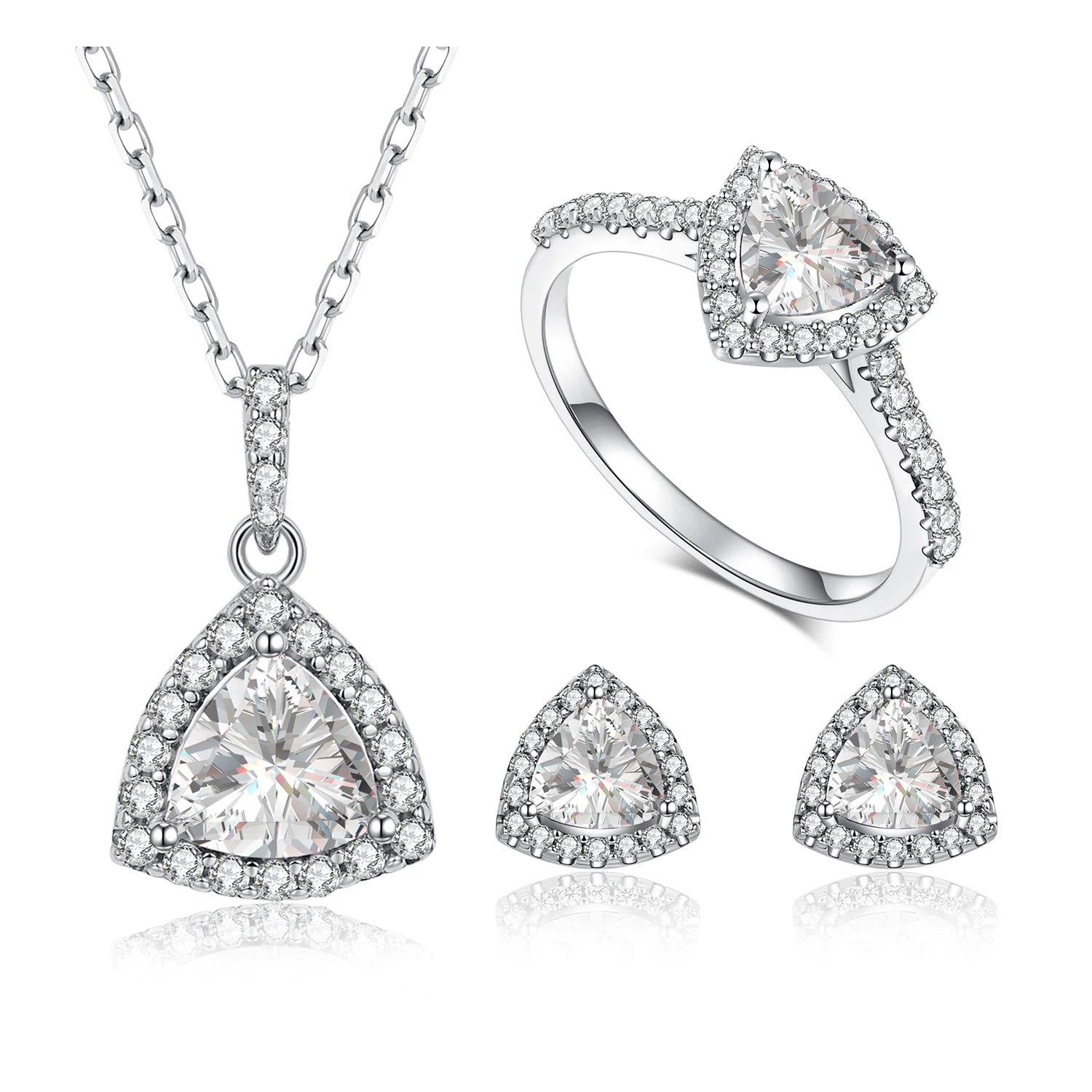 HL05 Abiding Jewelry Manufacturer Trillion Cut Real Moissanite Diamond 925 Sterling Silver Jewellery Set for Engagement