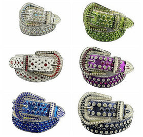 Custom Luxury Crystal Rhinestone Women Design Diamante Belts Unisex Studded Pin Buckle BB Simon PU Leather Colorful Alloy Y2K
