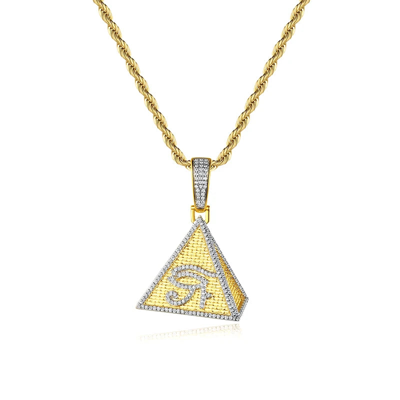 JINSE Gold Plated Hip Hop Copper Micro-inlaid Zircon Pyramid God Solid Pendant Men Women