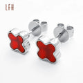 Classic 18K White Gold Au750 4 Lucky Leaf Clover Flower Pearl Stud Earrings Real Leaf Earrings 18k Gold Clover Earring