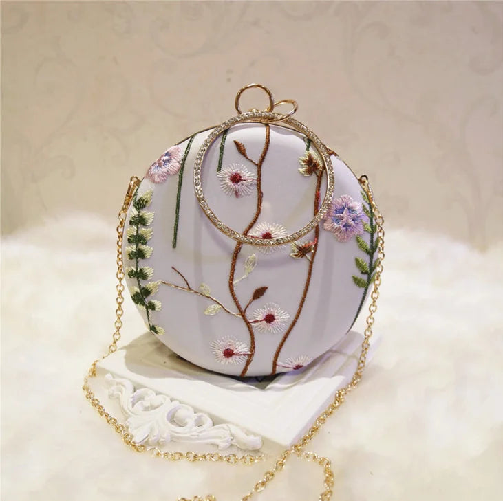 New Fashion Ladies Party Clutch Shoulder Bags Girls Handbags Embroidery Floral Evening Bag Hasp Closure Silk Polyester Shape MegaBDM
