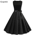 Women Summer Eco-Friendly Washable Casual Polka Dot Elegant Retro Vintage Knee-Length A-Line Dresses 50s 60s Robe Femme