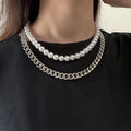 2 Pcs Stainless Steel and Pearl Beads Chain Short Choker Necklace for Women Trendy Chunky Neck Chain Accessories Fashion Jewelry