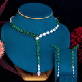 Fashion Design Green Pear Cut Cubic Zirconia Long Teardrop Crystal Necklace Earrings Elegant Costume Jewelry Set for Women Party