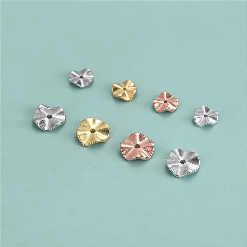 Wholesale 925 Sterling Silver Wavy Disc Spacer Beads Gold Plating Flat Spacer Beads for Jewelry Making Supplies