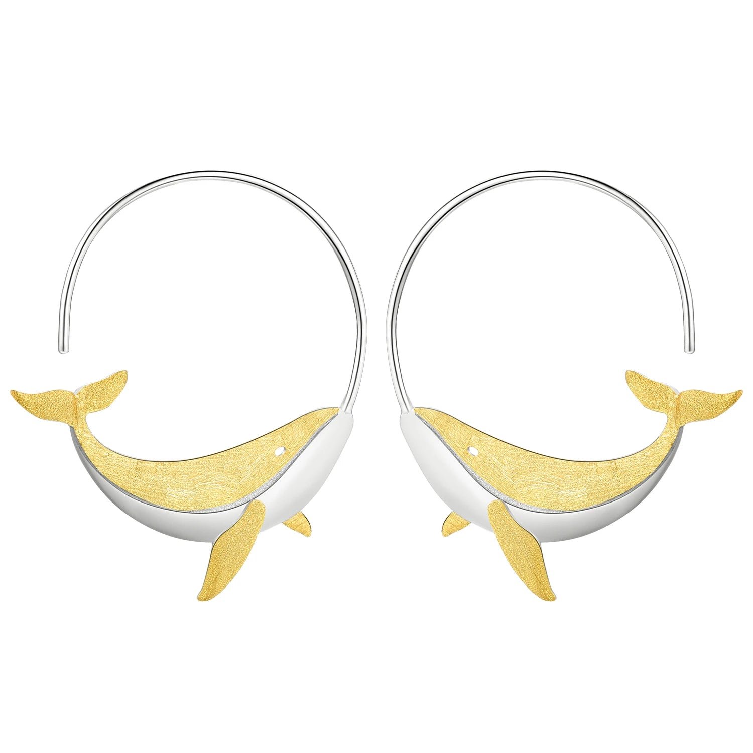 Lotus Fun Wholesale Hand Made 18K Gold Plated Pure 925 Sterling Silver Sea Animal Whale Hoop Earring Lovely Women Jewelry Fine