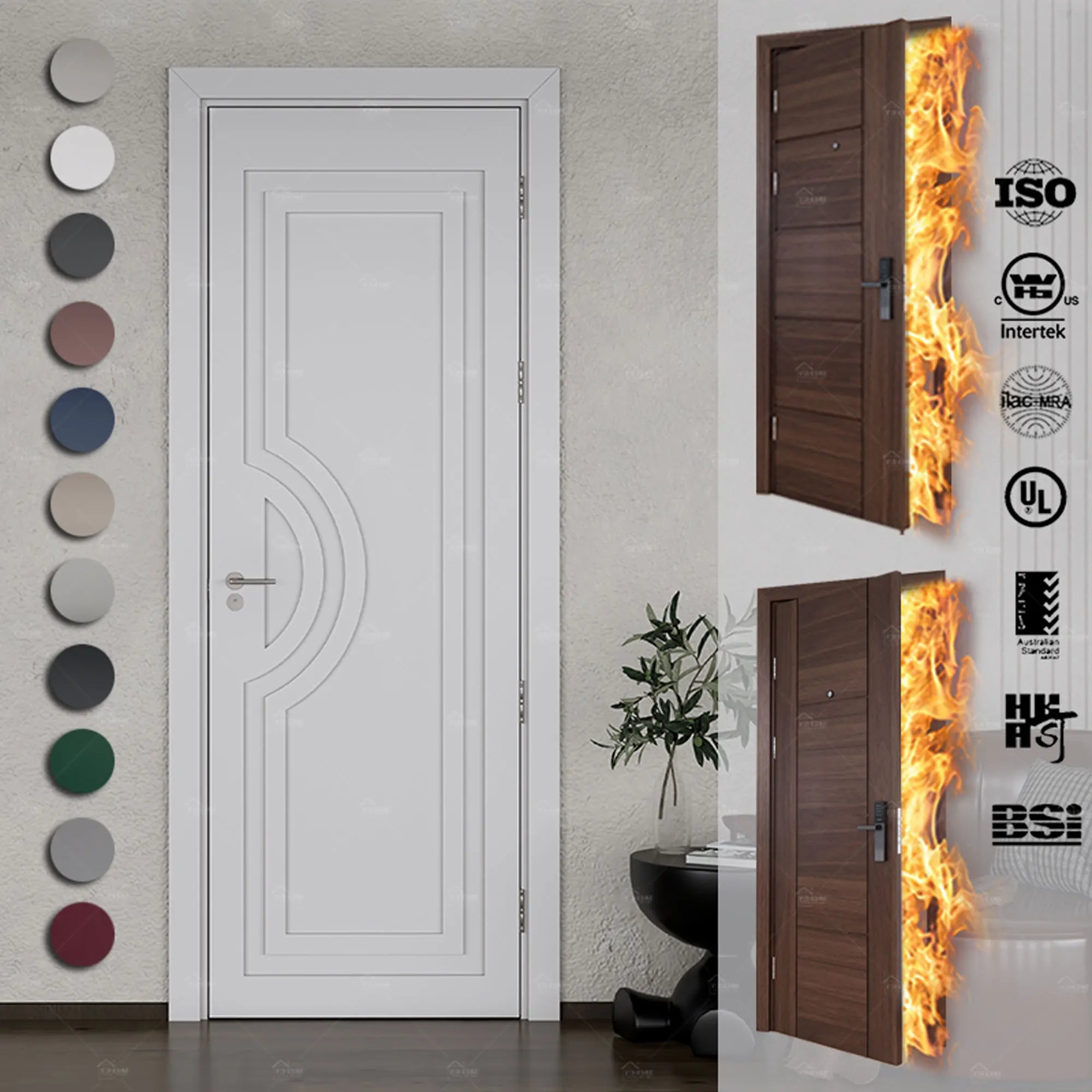 Italy Style Luxury Modern Wood Room Internal White Door Custom Fire protection Soundproof Prehung Interior Doors