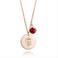 Fashion Titanium Stainless Steel Flower Twelfth Birthday Stone Pendant Necklace Jewelry for Women