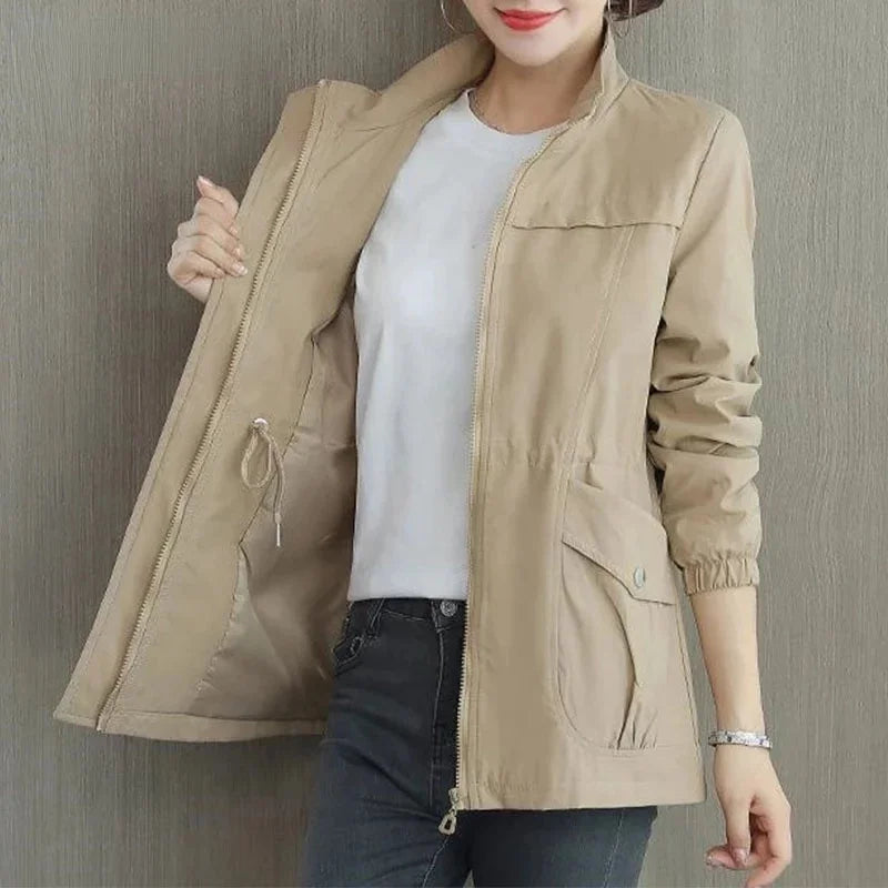 Women's Double Layer Trench Coat Fall Casual Slim Coat Stand Collar Ladies Jacket Windbreaker Autumn Plus Size 4XL Collar