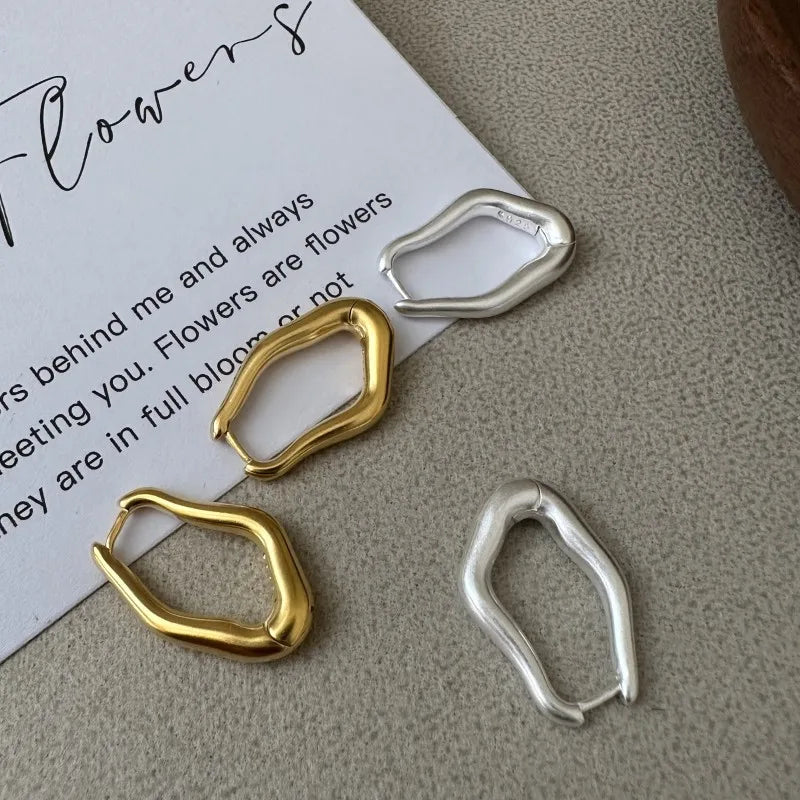 925 Sterling Silver Geometric Chunky Frosted Hollow Women Ear Clip Earrings for Girls Jewelry Gifts