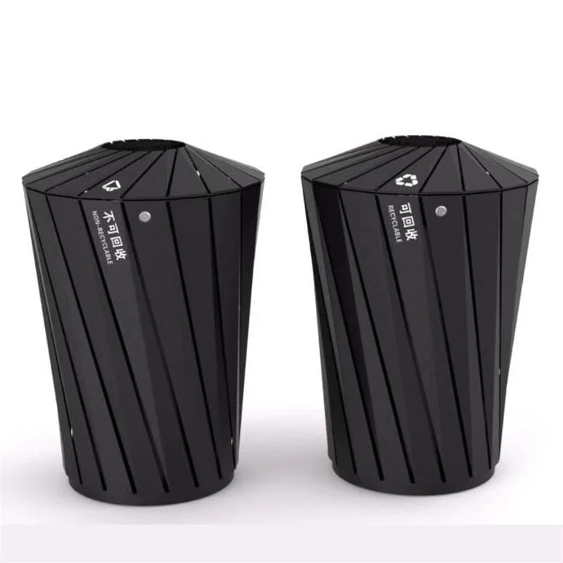 Outdoor Unique Steel Iron Garbage Trash Can Outside Street Metal Rubbish Litter Bin Public Commercial Recycle Dust Bin for Parks