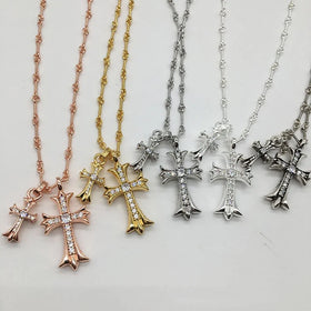 Wholesale Ch New Double Cross Inlaid Diamond Antique Necklace Jewelry Lovers Festival Bamboo Chain