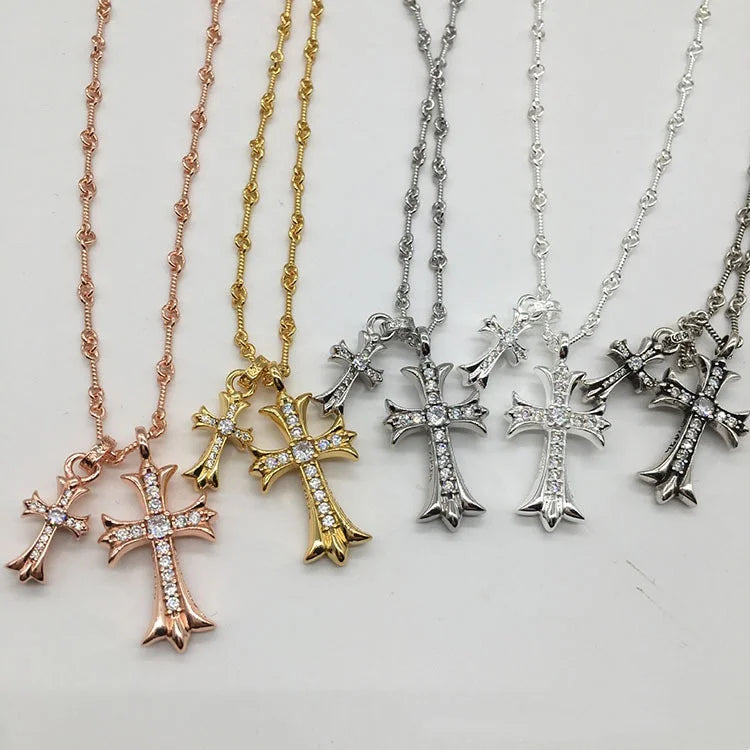 Wholesale Ch New Double Cross Inlaid Diamond Antique Necklace Jewelry Lovers Festival Bamboo Chain