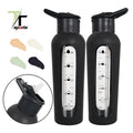 TTSPORTS High Borosilicate Glass Bottle with Felt Cover Leak-Proof Large Capacity Screw-On Cap for Sports & Outdoor Use