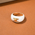 Elegant Classic Enamel Ring Earring Set White Dripping Oil 18K Gold Plated CNAS Certified Bright Silver Ring