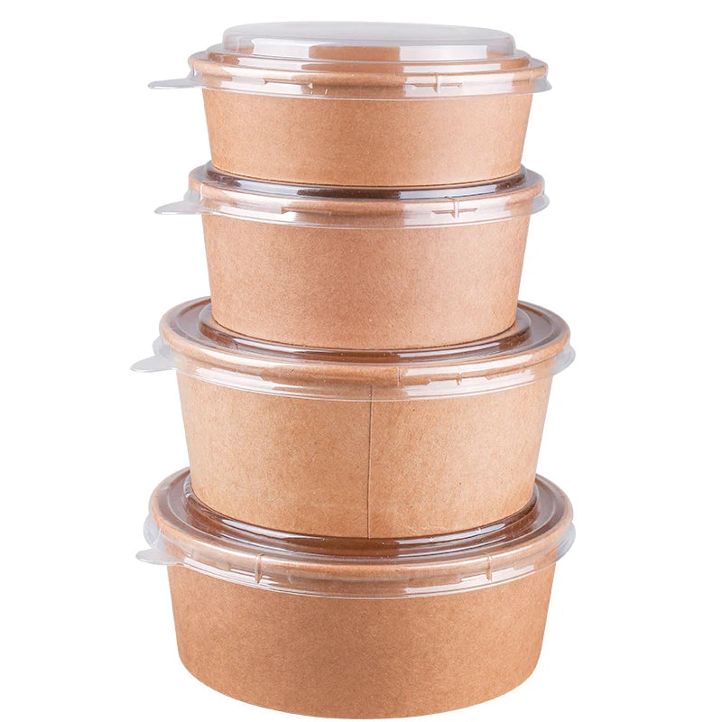Food Grade Material Take Away Kraft Paper Salad Bowl 1100ml With Lid