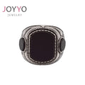 Personalized Men's Stainless Steel Rings with Three-sided Black Gemstone Trending Fashion Jewelry