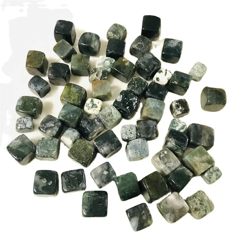 Wholesale natural healing crystal agate stone moss agate cubes for decoration