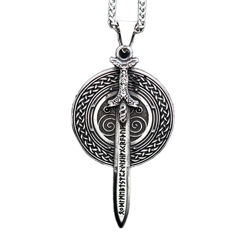 Fatingna Stainless Steel Warrior Sword Shield Pendant Trendy Norse Viking Necklace Diamond Pearl Anniversaries Jewelry Main