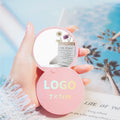Wholesale 7CM Rotatable Pink Black Round Plastic Hand Mirror Custom Logo Portable Small Circle Mirror for Women Girls