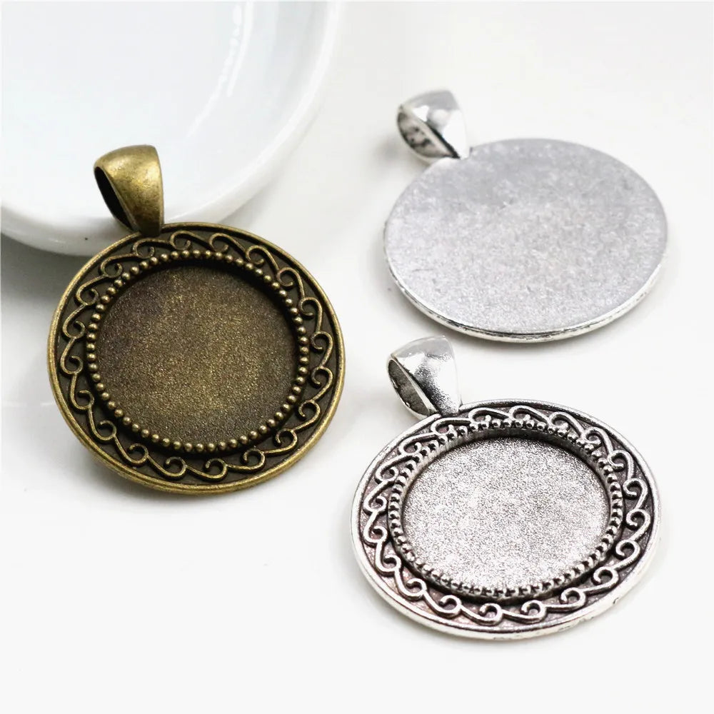 18mm Inner Size Antique Bronze and Silver Plated S Texture Style Cabochon Base Cameo Setting Charms Pendant Blank Bezel