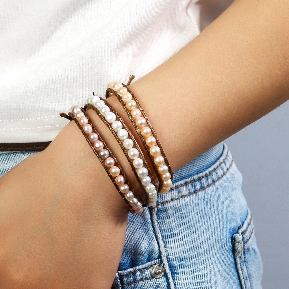 Fashion French-style High-end Irregular Multicolor Freshwater Pearl Handcrafted Wrap Bracelet