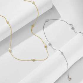 Fashion Jewelry 925 Sterling Silver Necklaces Natural Freshwater Pearl Round Diamond Zircon Gold Plated Necklaces for Women